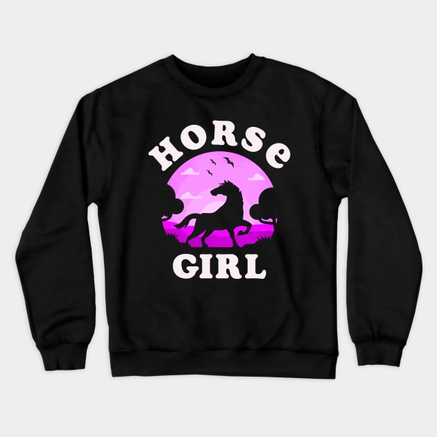 Horses Girl I Like My Horse Pink Vintage Sunset Theme Crewneck Sweatshirt by sports_hobbies_apparel